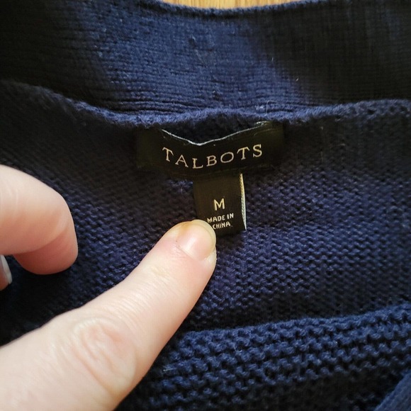Talbots Sweater Shirt Top Womens Medium Navy Blue Knit Boat Neck Button Classic - Picture 5 of 11